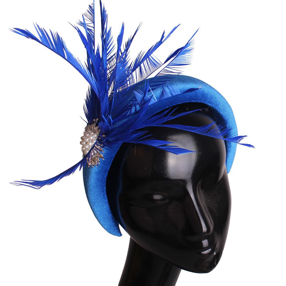 

Retro Deep Leather Pink Imitation Linen Yarn Headband European And American Style Feather Flower Headdress Hairpin Headband королевский синий