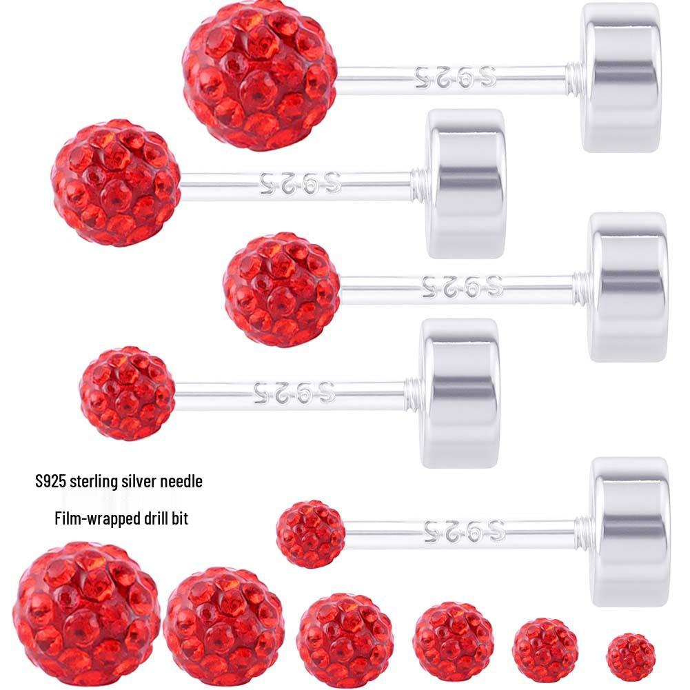 Exquisite S925 Sterling Silver Diamond Ball Ear Studs for Women 6mm/Pair