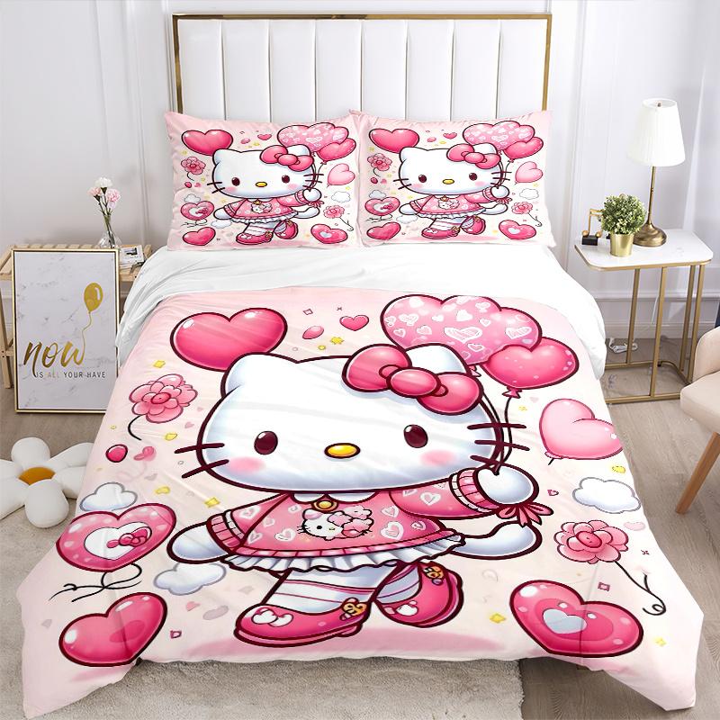 3pcs Hello Kitty's Heartfelt Adventure Bedding Set, Including 1 Quilt Cover and 2 Pillow Shams, Without Filling, Soft and Comfortable Home B