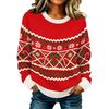Women's Casual Long Sleeve Christmas Print Neck Knit Pullover Sweater Top