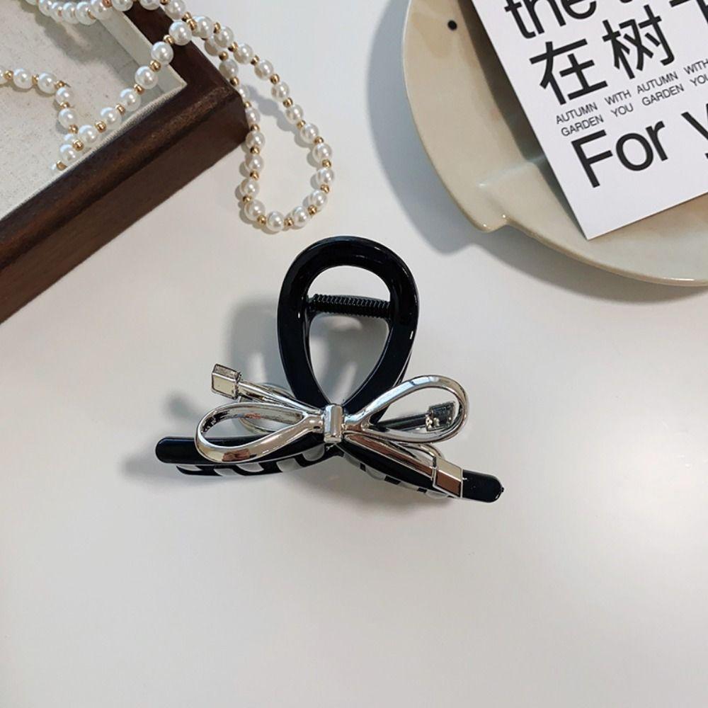 Korean Style Bow Hair Claw Acrylic Bow Crab Clip Elegant Metal Bow Claw Clip  Girls