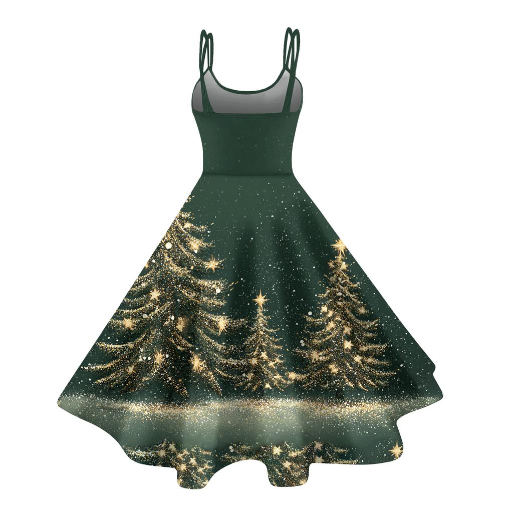 Women's Fashion Casual Christmas Print Sexy Off-the-shoulder Punk Retro Dress
