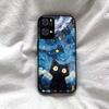 Case for OPPO Reno7 Pro 5G Anime Black Cat Starry Cloud Print Phone Cover Acrylic Hard Back Shell With Flexible TPU Edge