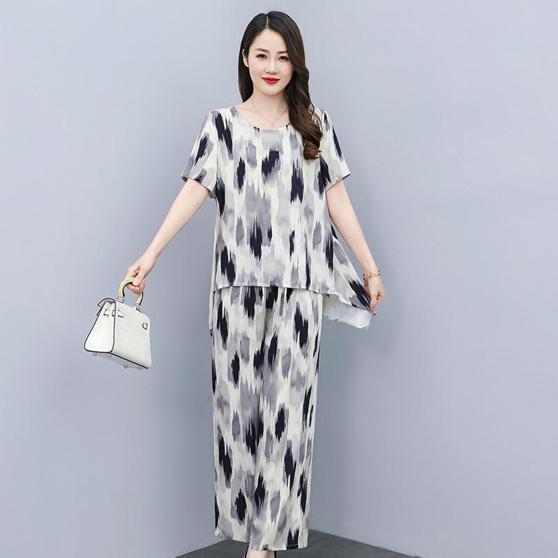 Women's Plus Size Summer Tie-Dye Cotton Linen Suit: Irregular Hem Top & Wide Leg Pants Two-Piece Set