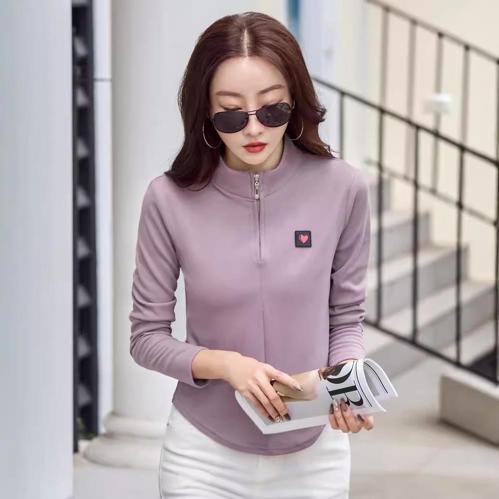 Bavlněné tričko s rolákem Jarní Dámské Korejský styl Tričko s dlouhým rukávem Knoflík Dámské Neformální topy Jednobarevné Košilka Dámské