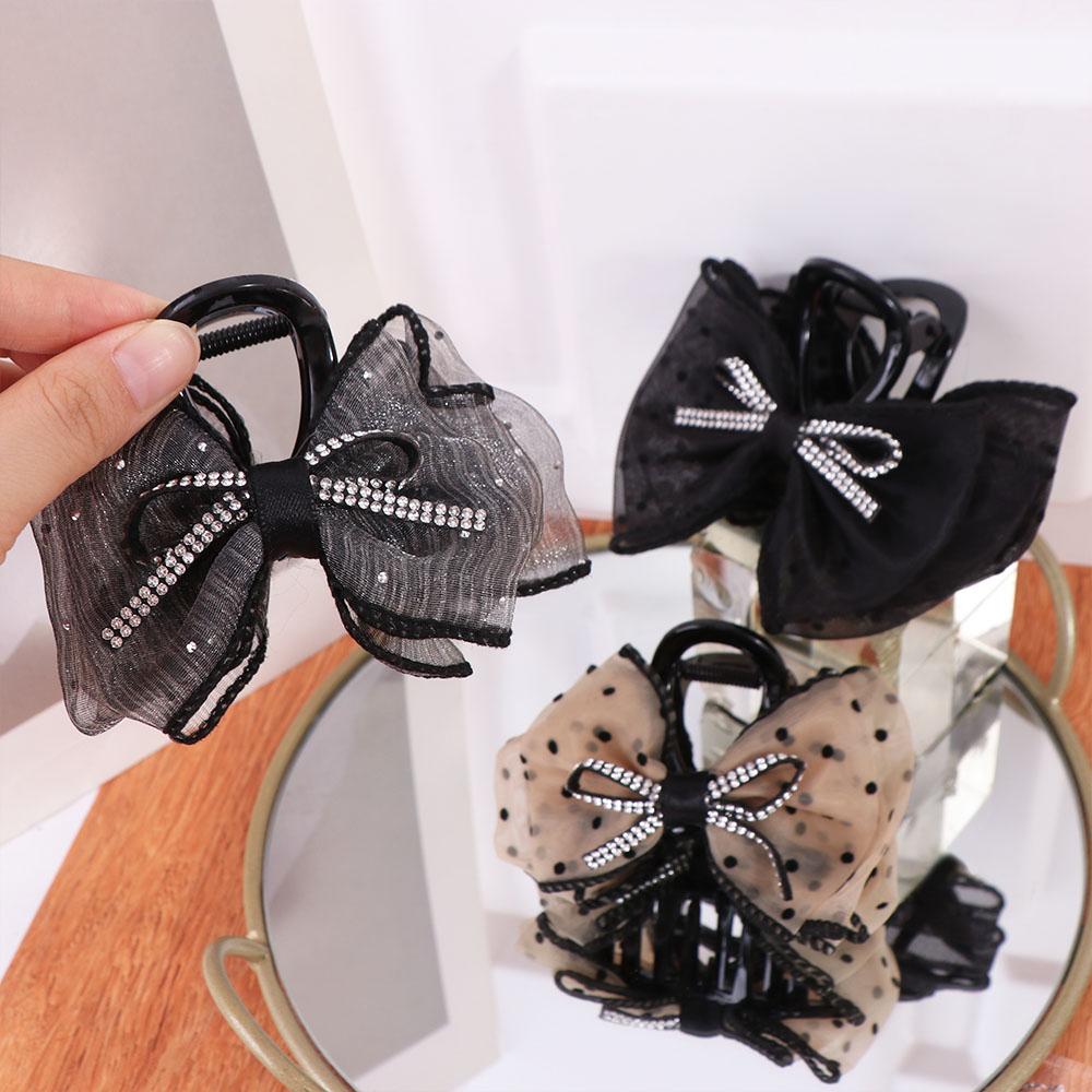 

Grab Clip Mesh Bow Hair Claw Plastic Rhinestone Shark Clip Fashion Bow Claw Clip Daily