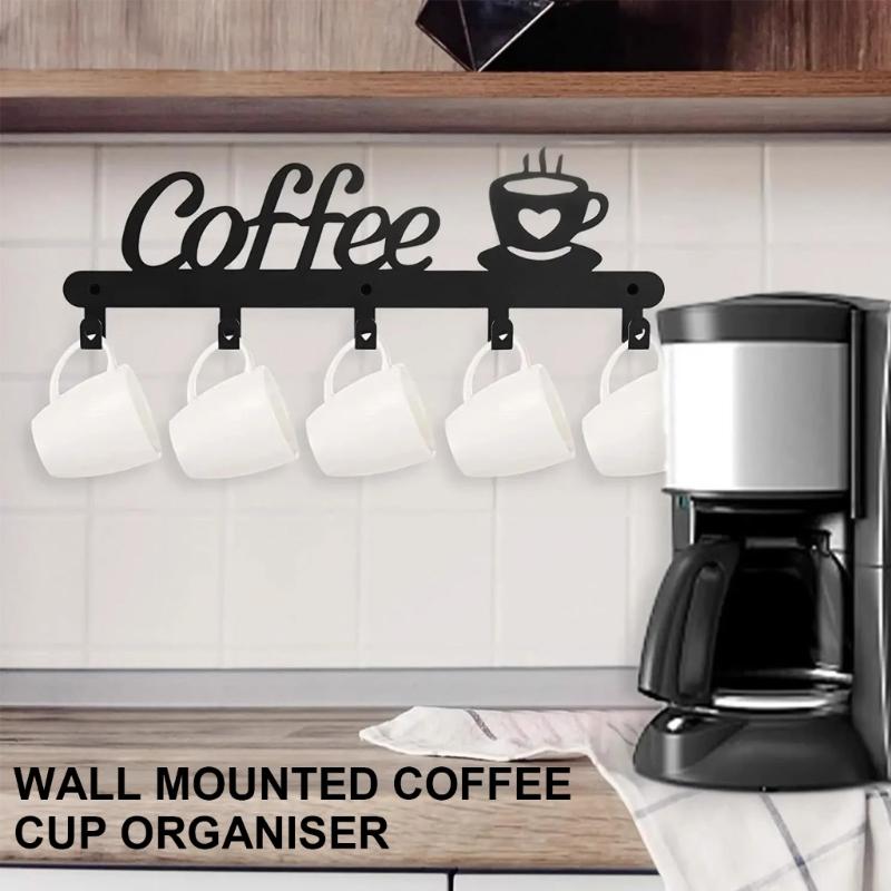 4pcs Space Saving Coffee Cup Storage Organizers Wall Mounted Coffee Cup Rack with Hook Easy To Use Cup Display Holder