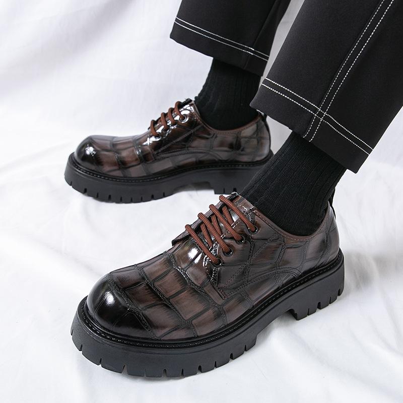 Xiyin big head leather shoes men's casual platform derby shoes formal British style large size trendy shoes