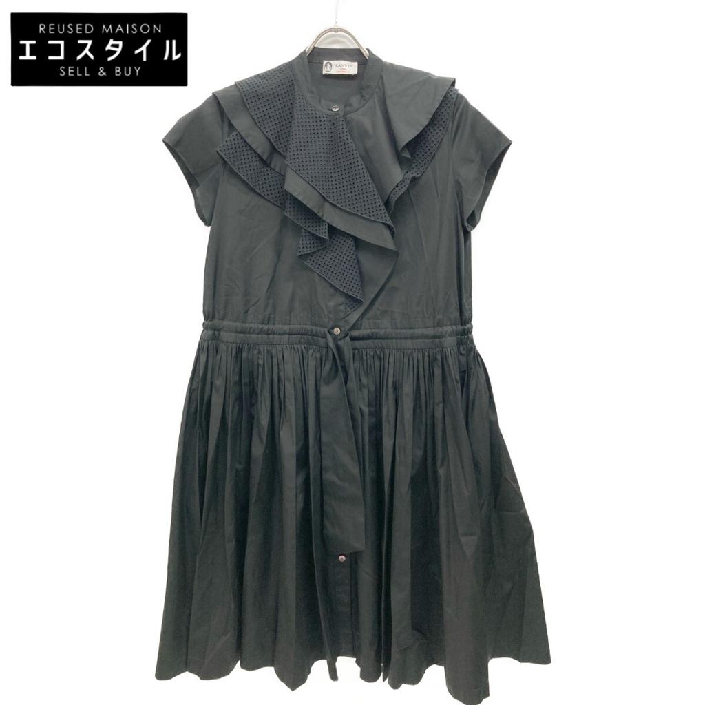 LANVIN Black Poplin Ruffle Midi Dress Sleeveless One-Piece dress 34 blackUsed