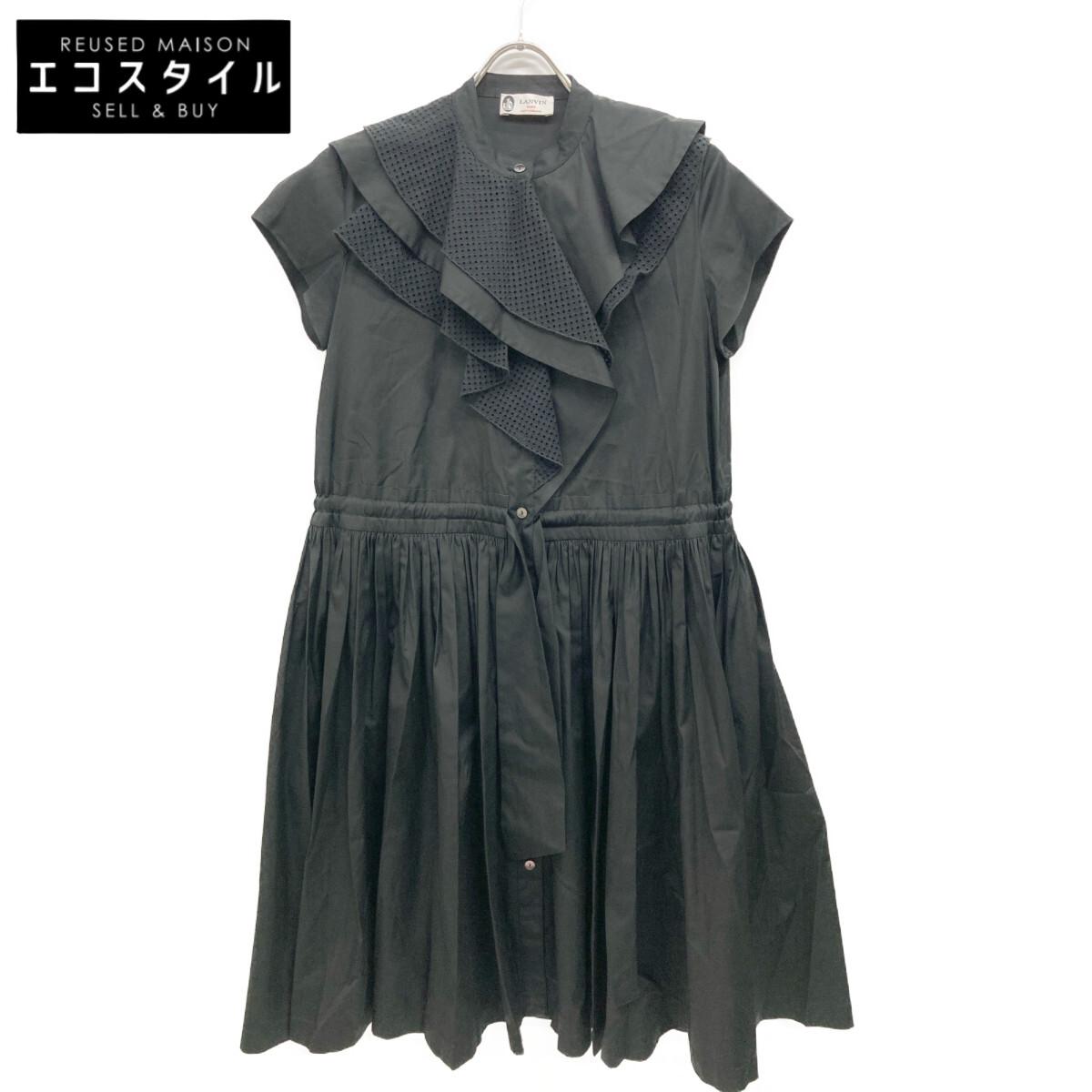 

LANVIN Black Poplin Ruffle Midi Dress Sleeveless One-Piece dress 34 blackUsed