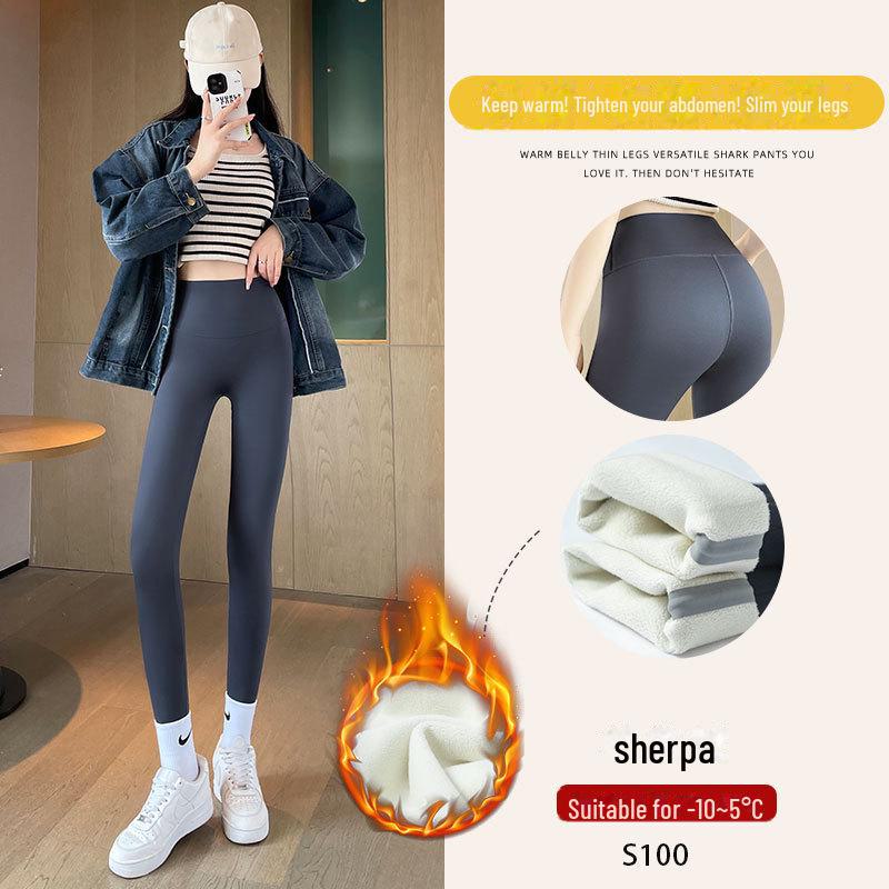 2025 Women's High-Waist Barbie Yoga Shark Pants: Slimming, Tight-Fit Velvet Leggings for Autumn & Winter