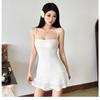 Innocent girly feeling white texture slim fit and thin suspender dress pinched waist versatile summer short skirt