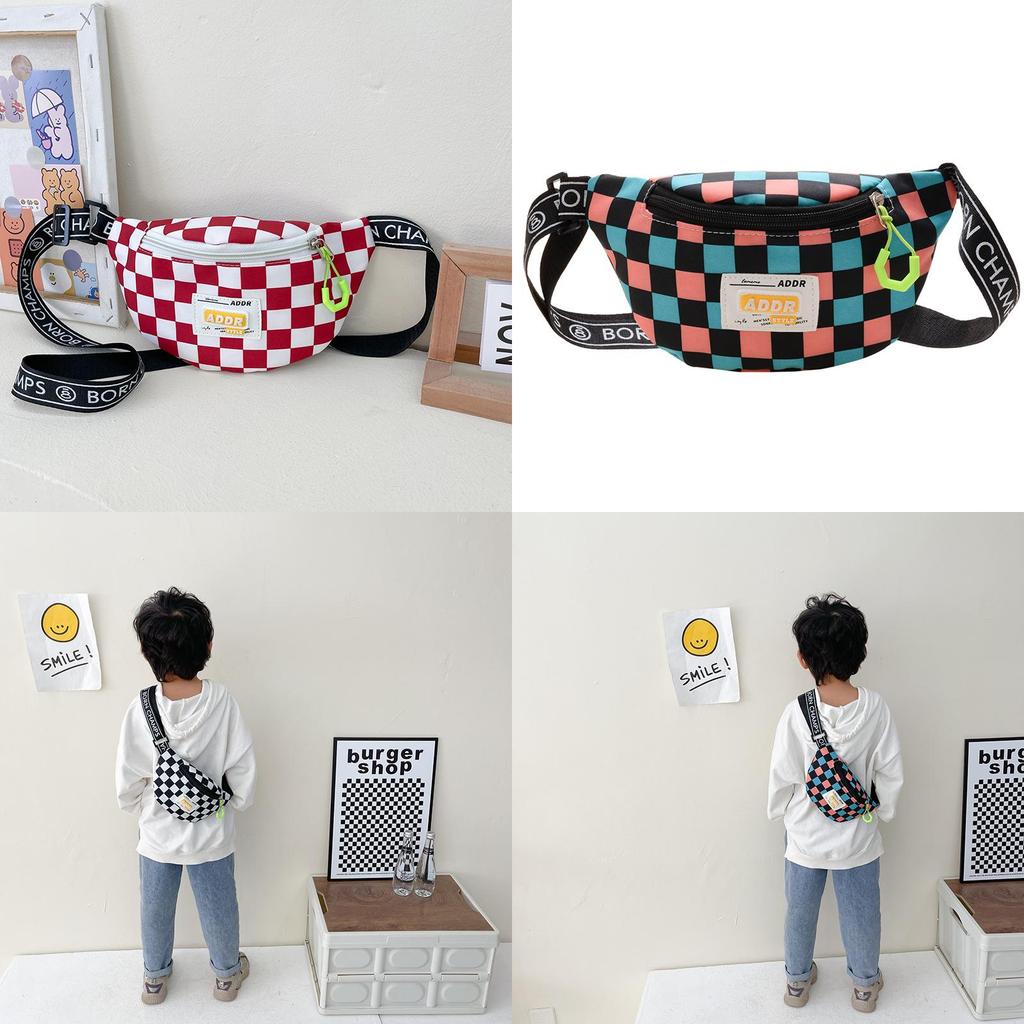 Borsello da Petto alla Moda Moderno Cool per Ragazzi Marsupio Elegante per Bambini Piccola Borsa a Tracolla a Quadretti