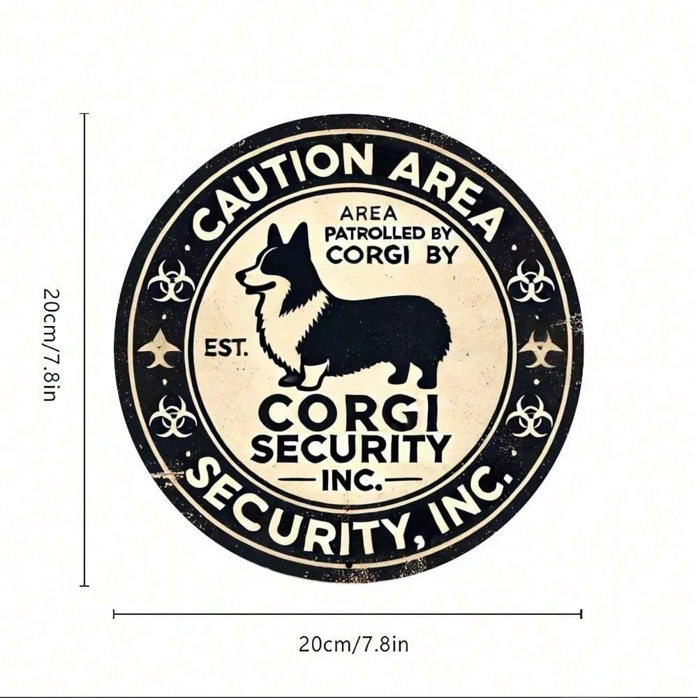 Vintage Corgi Security Sign Metal Tin Wall Decor 20x20cm Outdoor Home Office