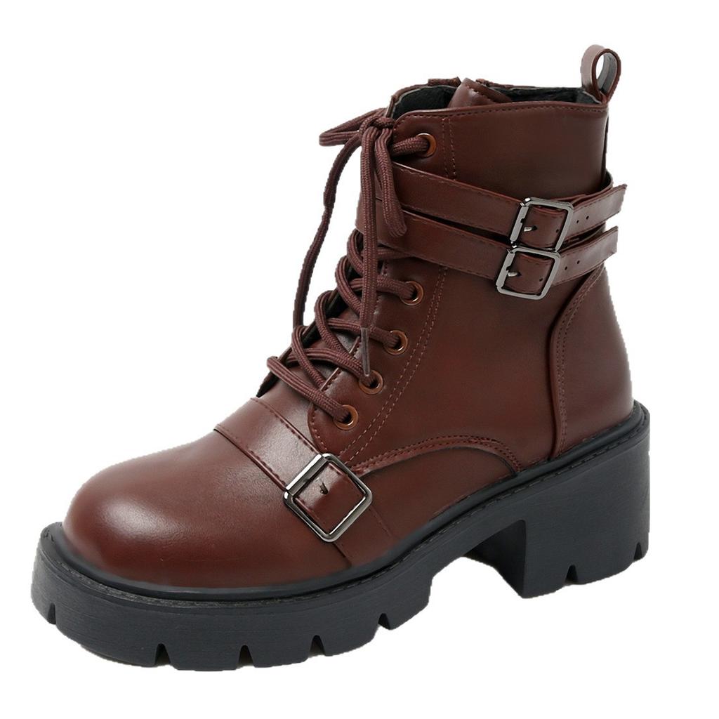 Soft Leather Platform Martin Boots Women's 2025 New Autumn and Winter British Style Internet Celebrity Super Fire Belt Buckle Versatile Short Boots