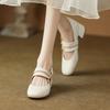 Fashion Vintage Square Toe Bowknot Decoration Pu Mary Jane Shoes Women 2025 New Summer Medium Heel Dress Pumps Elegant Autumn Office