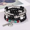 Bohemian Ethnic Layered Beaded Bracelet with Rose Flower Pendant