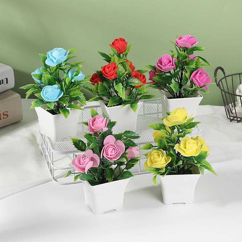 Simulated Potted Plant Vibrant Artificial Rose Bonsai Fake Plant Home Decor Realistic Simulated Flowers For Room Ornament