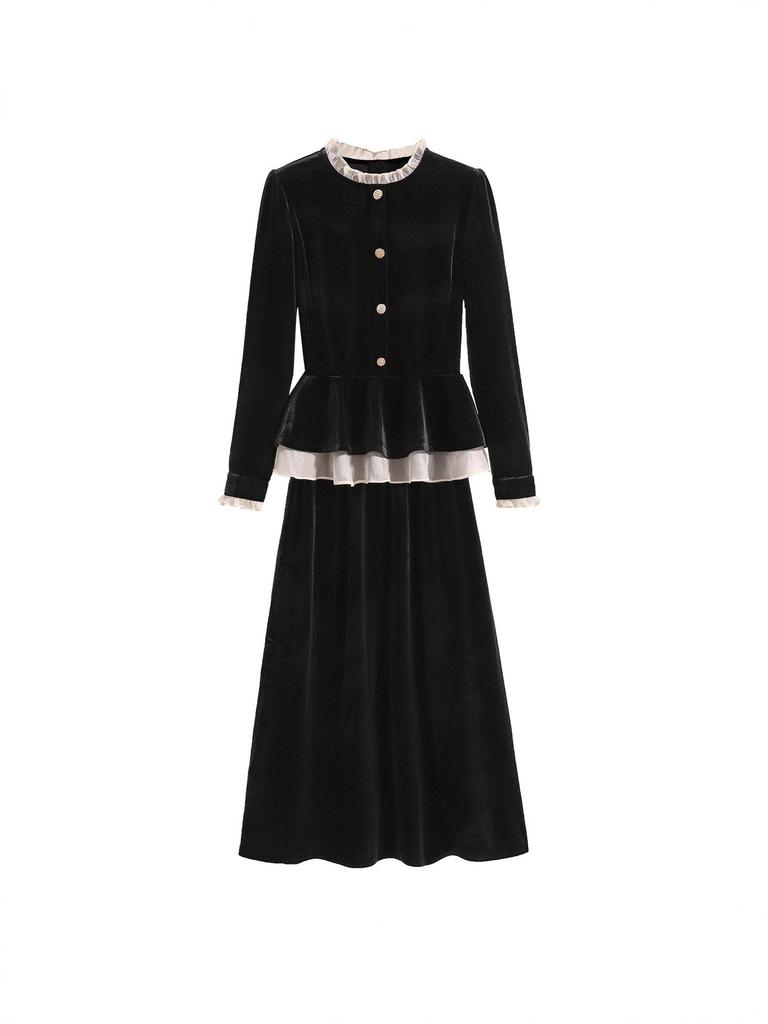 Plus Size Women's Autumn & Winter High-End Loose Top with Black Skirt Two-Piece Set
