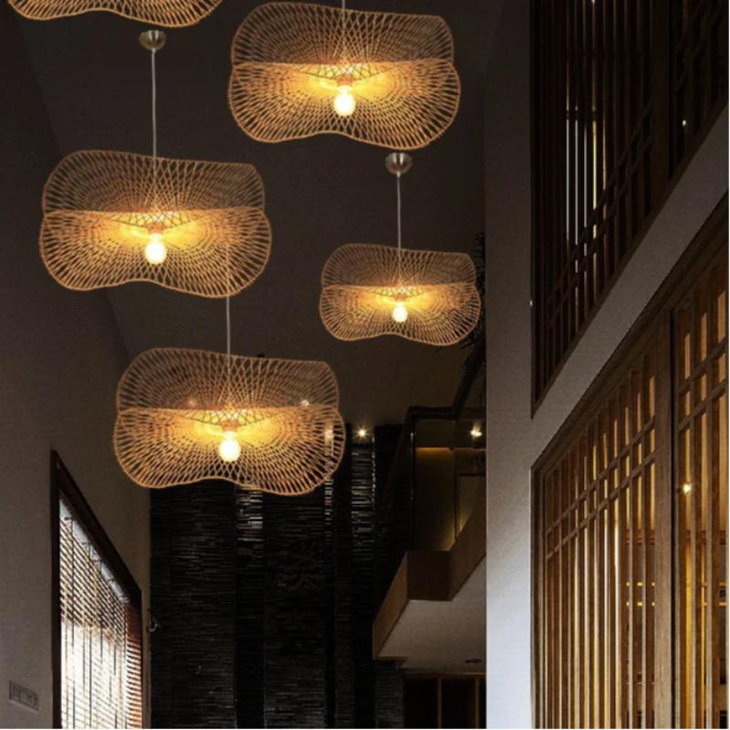 Japanese Wabi Sabi LED Ceiling Lights Bamboo Rattan Pendant Lamps for Living Dining Bedroom Home Decoration Chandelier