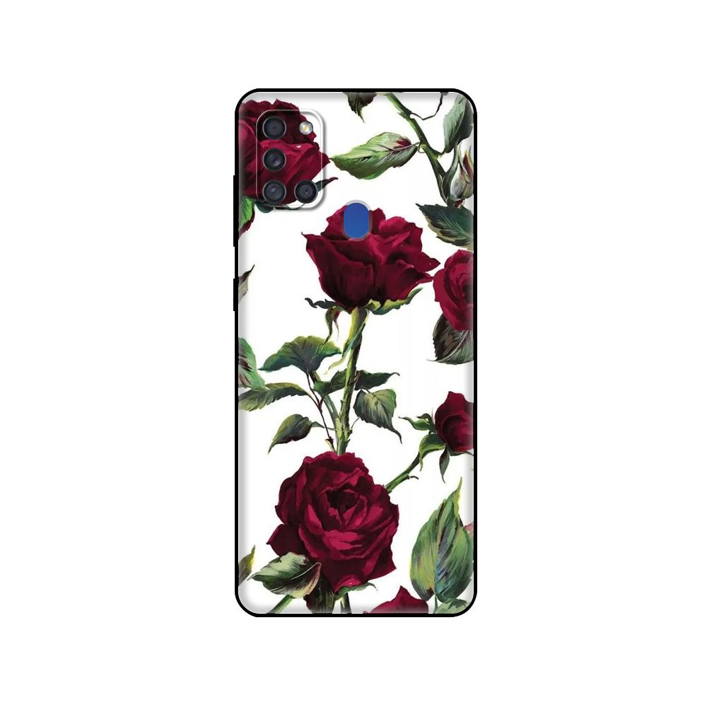 Černé TPU pouzdro pro Samsung Galaxy A50 50S A30S A10 A01 A11 A21S A31 A41 A51 A71 M21 M30S S10 LITE Červený motýl na květu růže