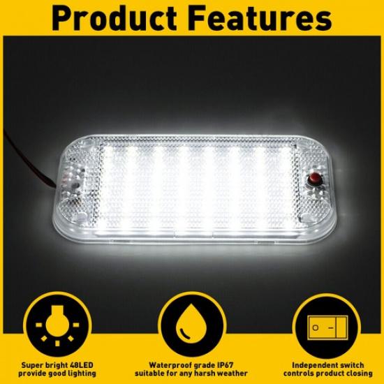 2X LED Car Interior Roof Light Ceiling Dome For Lamp RV Camper Trailer Truck