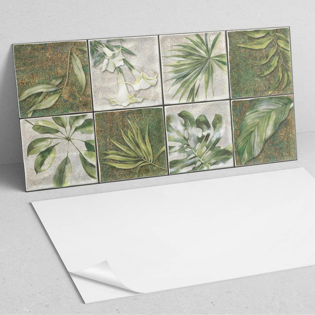 Winylowy Dekor Ścienny Samoprzylepny Do Wnętrz 120X60 Cm Liście W Mozaice Natury
