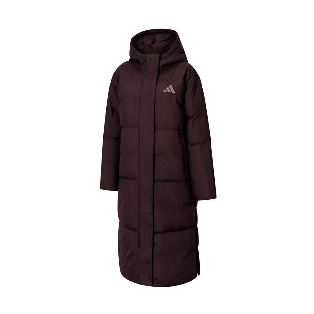 Adidas FW24 Brand Logo Windproof Warm Long Down Jacket Women Outerwear Burgundy JV6198
