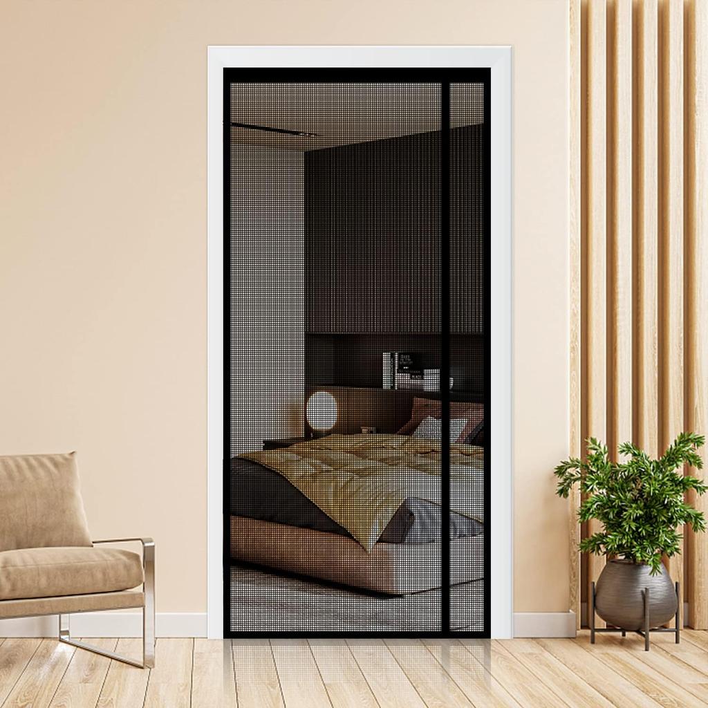 Zanzariera Magnetica Reversibile Apribile a Sinistra o a Destra, Tenda a Rete Stretta Resistente in Fibra di Vetro, Mani Libere, per Patio, Camera da Letto, Adatta a Porte, Nera