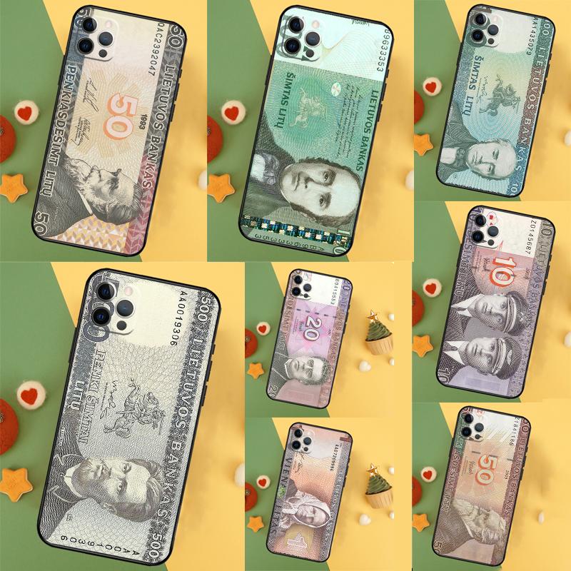 Lithuania Litas Money Cover For iPhone 16 15 14 13 12 11 Pro Max Plus Mini 7 8 X XS Max XR Phone Case