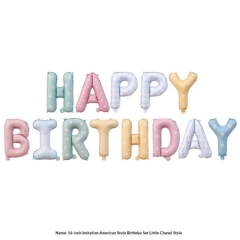 16 Inch Happy Birthday Letter Balloons Set Flower Print Aluminum Film Balloon Kids Birthday Baby Shower Globos Party Decor