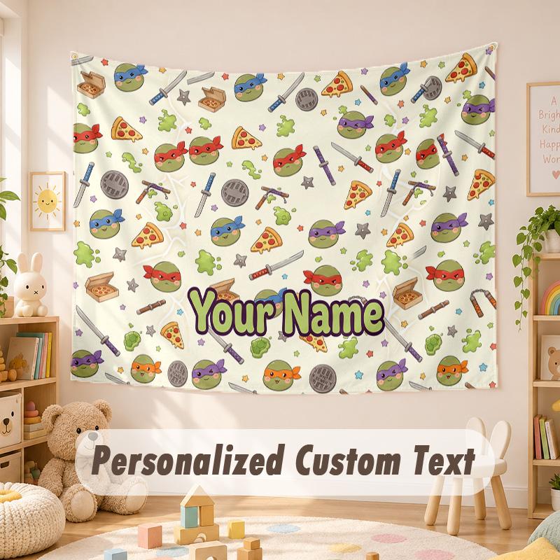 Custom Name Text Tapestry,Teenage Mutant Ninja Turtles Boho Wall Hanging, Decorative Backdrop Tapestry For Room