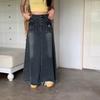 Spring Autumn Retro Plus Size High Waist A-line Denim Skirt for Women - Flattering Pear Shaped Figure & Slimming Belly Coverage