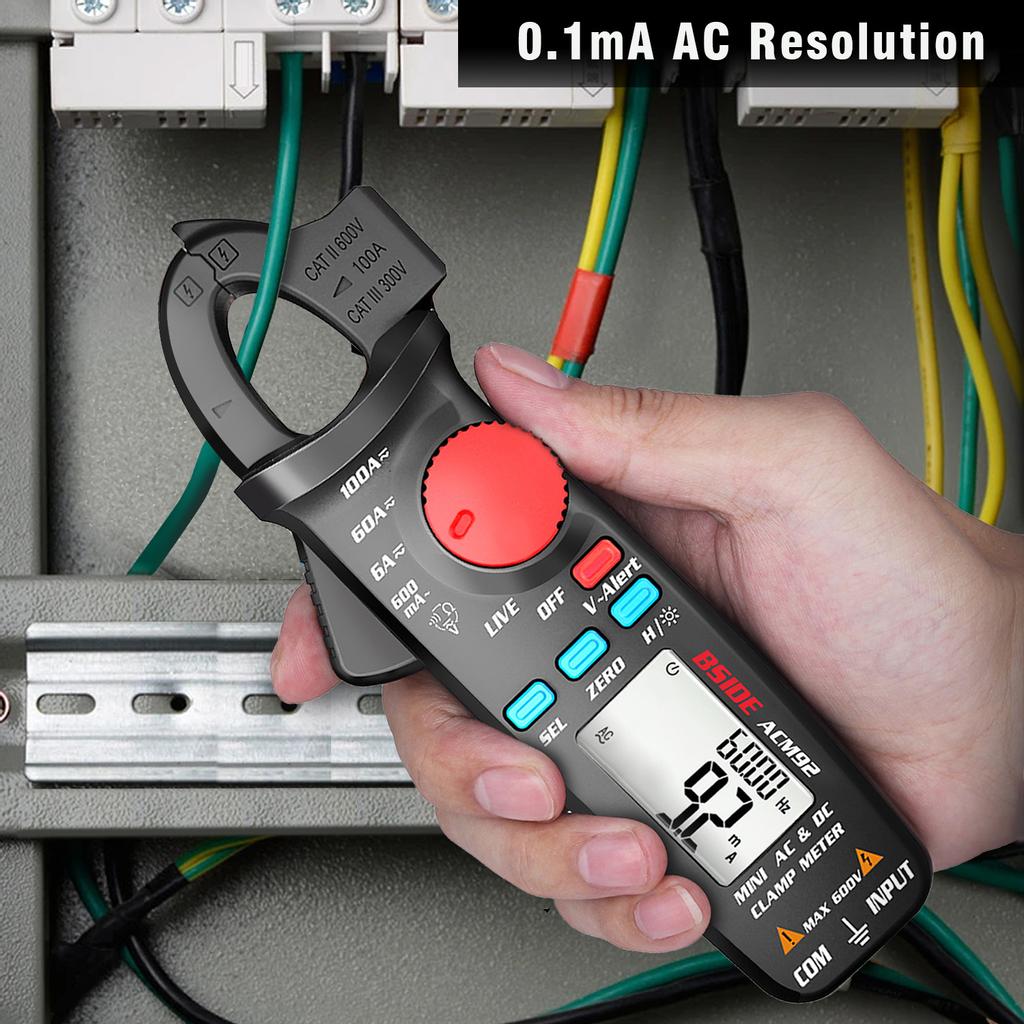 BSIDE ACM92 LCD Digital Clamp Meter 6000 Counts True RMS AC DC Multimeter Auto Range Mini Handheld Universal Meter