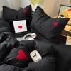 Cool Black Duvet Cover Set Ins Nordic Embroidery Heart Bed Sheet Set Of Four Pieces Home Luxury Bedding Set For Girls