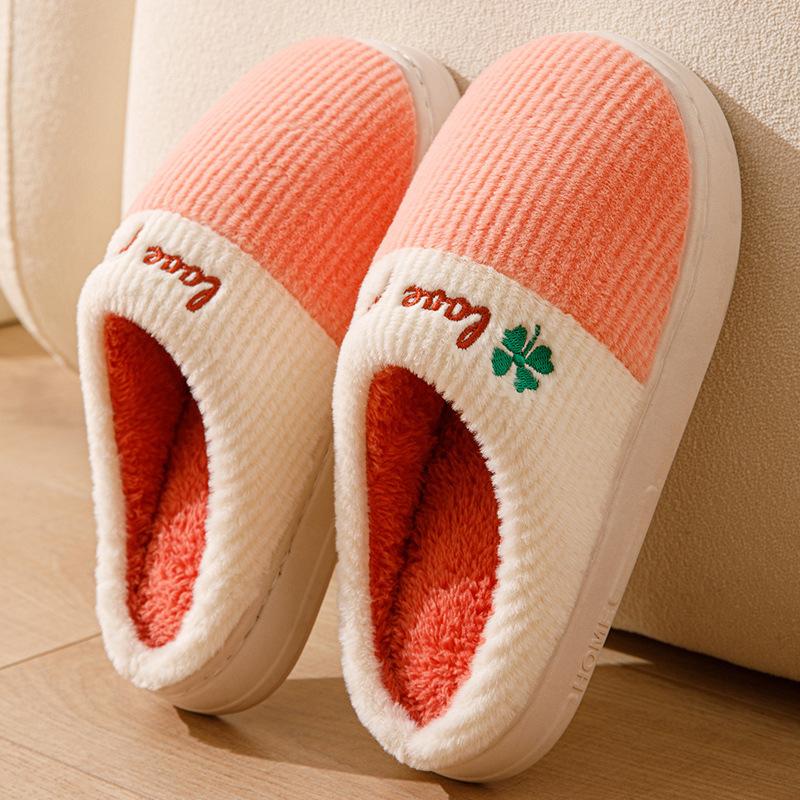 thick-soled cotton slippers autumn and winter outdoor indoor home velvet warm color matching wool slippers couple shoes
