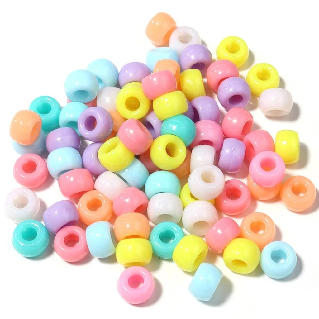 TX80 100pcs 6*9mm New Multiple Models Round Acrylic Exquisite Handmade Scattered Beads Big Hole Spacer Hair Bead Jewelry DIY