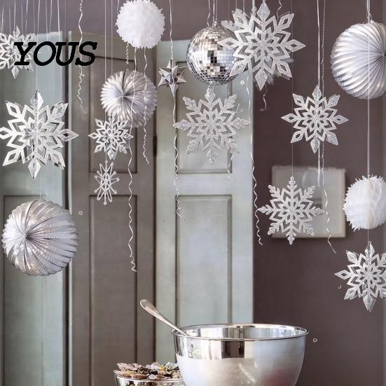 Reusable Paper Snowflakes for Ceilings 6Pcs Christmas Snowflake Hanging Decorations, 3D Iridescent Ornaments, Decorative Winter