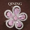 Champs-Élysées Pink Diamond Flower Ring - Elegant Luxury Hand Jewelry for Women