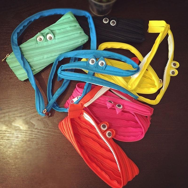 Creative Stationery Large Capacity Canvas Monster Zipper Pencil Case Women Makeup Bag Wallet