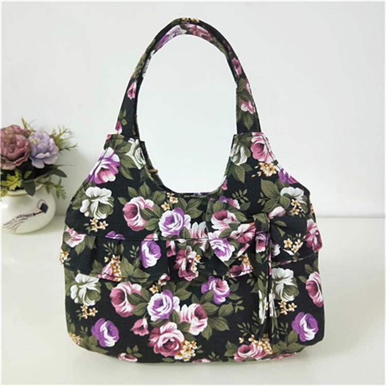 Women's Korean Style Canvas Tote Bag with Bowknot - Simple, Retro, and Perfect for Groceries or Your Phone