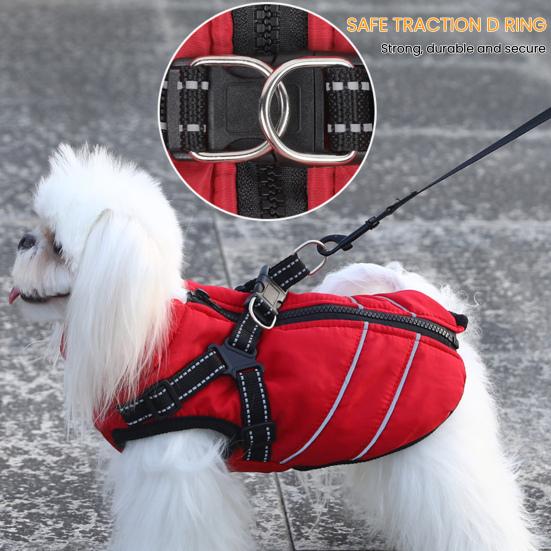 Dog Winter Coat with Zipper Padded Waterproof Jacket Harness Thickened Windproof Snow Jacket