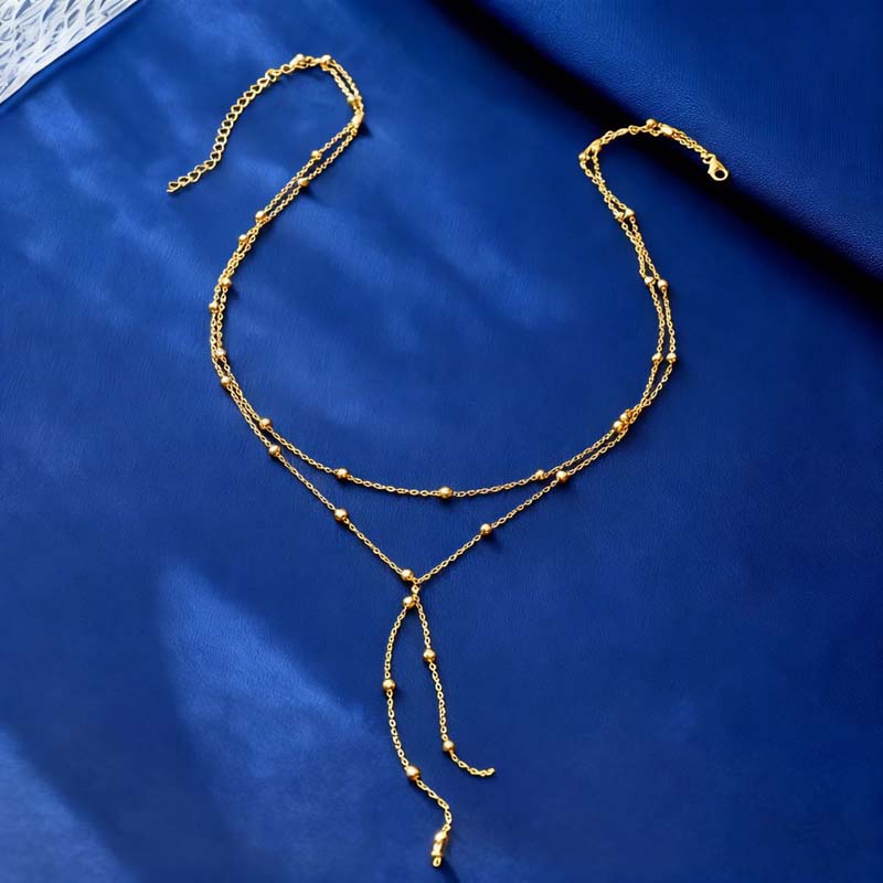 Bohemia Silver Color Ball Chain Necklaces for Women Simple Metal Y-Shaped Beaded Long Tassel Pendant Necklace Jewelry
