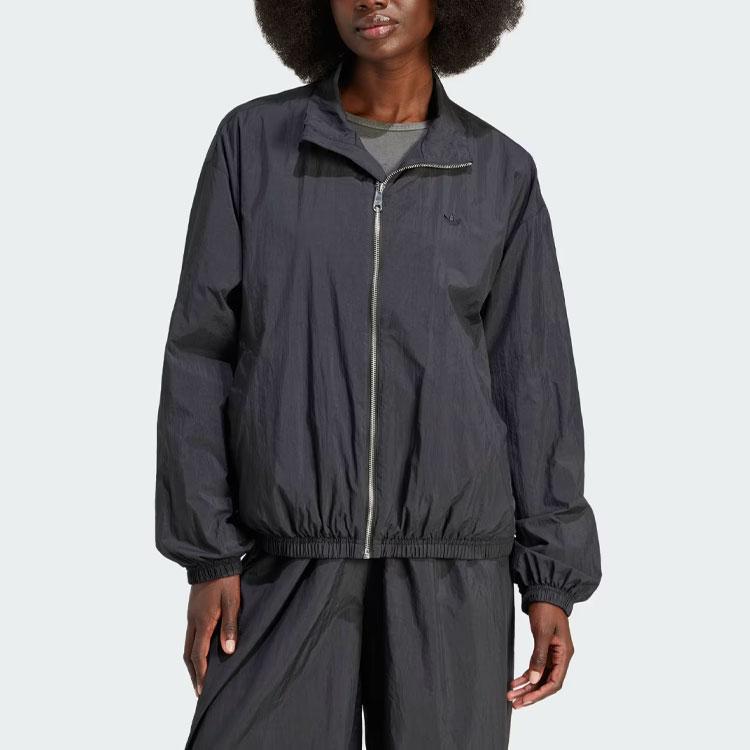 adidas Originals Premium Essentials Coupe-vent en nylon à col montant et manches longues zippé pour femme Vêtement d'extérieur Noir IT6726