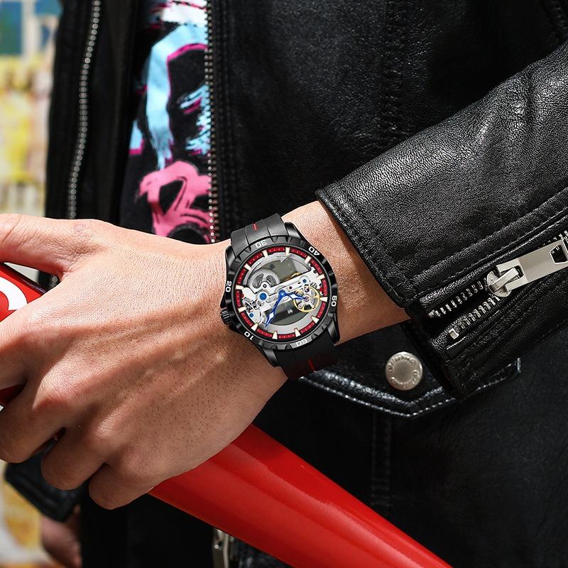 AILANG New Watch Automatic Mechanical Watch Hollow Men's Watch Silicone Tape Watch