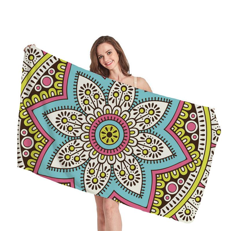 Ethnic Mandala Geometry Digital-printed Polyester Superfine Fiber Double-sided Fleece Beach Vacation Bath Towel, Beach Towel