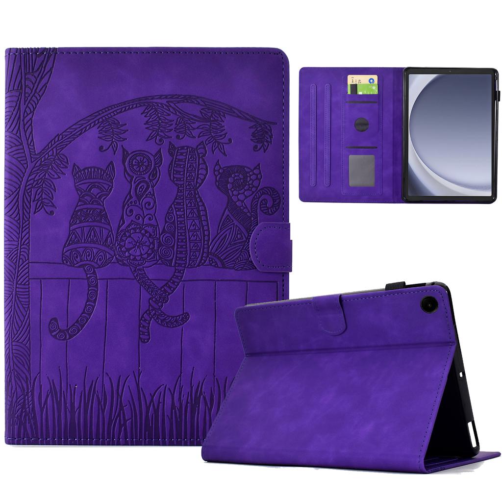 For Samsung Galaxy Tab A9 Case Cats Imprinted PU Leather Card Slots Tablet Cover
