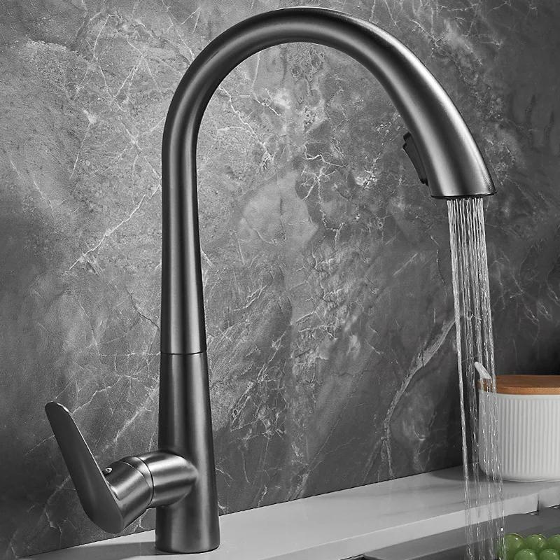 Robinet de Cuisine Noir Robinet Extractible Gris Canon Ménager Gris Évier Lavabo Mélangeur Eau Froide et Chaude Blanc