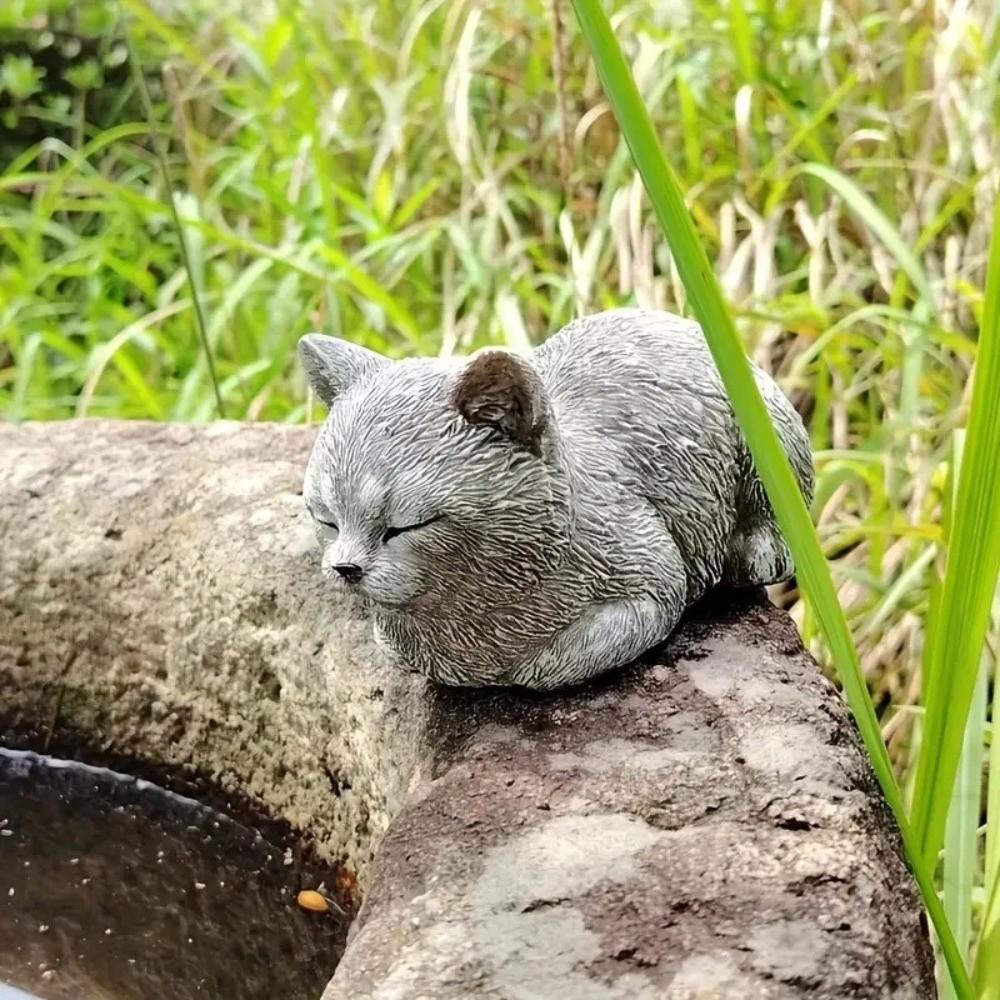 Realistic Cat Statue Unique Art Figurines Ornaments Micro Landscape Animal Figurines Garden Decor