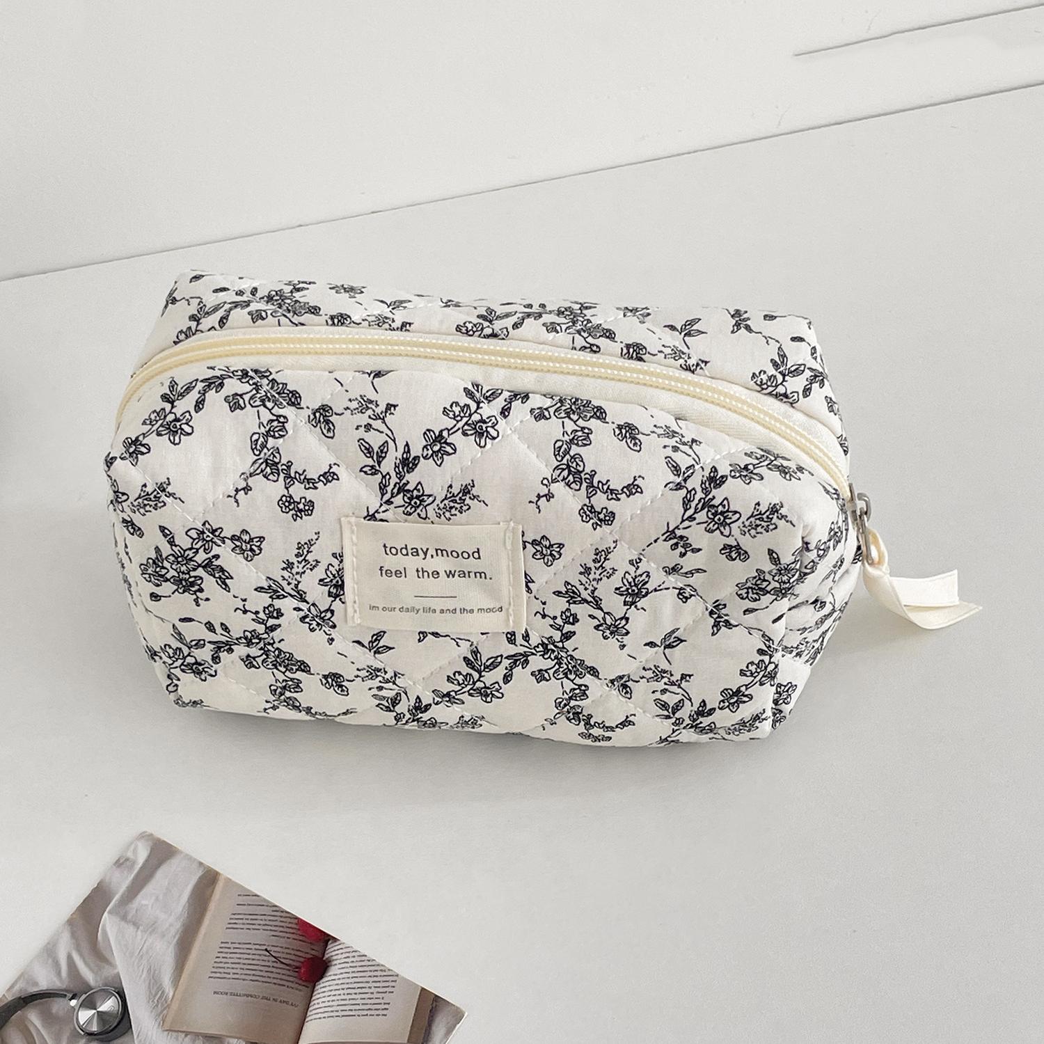 

Fashion Ins Black Flower Women Quilting Bags Handbag Travel Organizer Cosmetic Makeup Storage Pouch Portable Zipper Tote Bag